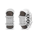 18K White Gold Flash Plated .925 Sterling Silver Clear Graphite Grey Enamel 5/8 Cttw Round Diamonds Huggie Hoop Earrings (F-G Color, VS1-VS2 Clarity)-7