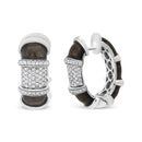 18K White Gold Flash Plated .925 Sterling Silver Clear Graphite Grey Enamel 5/8 Cttw Round Diamonds Huggie Hoop Earrings (F-G Color, VS1-VS2 Clarity)-9