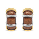 18K Yellow and White Gold Flash Plated .925 Sterling Silver Clear Brown Enamel 9/10 Cttw Round Diamonds Huggie Hoop Earrings (F-G Color, VS1-VS2 Clarity)-5