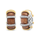 18K Yellow and White Gold Flash Plated .925 Sterling Silver Clear Brown Enamel 9/10 Cttw Round Diamonds Huggie Hoop Earrings (F-G Color, VS1-VS2 Clarity)-6