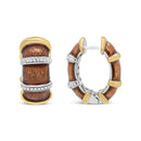 18K Yellow and White Gold Flash Plated .925 Sterling Silver Clear Brown Enamel 9/10 Cttw Round Diamonds Huggie Hoop Earrings (F-G Color, VS1-VS2 Clarity)-7