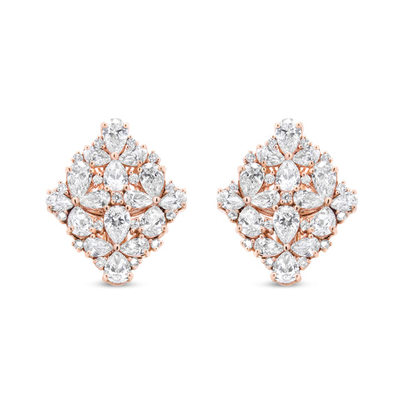 18K Rose Gold 8 1/3 Cttw Pear and Round Diamond Floral Cluster Omega Earrings (F-G Color, VS1-VS2 Clarity)
