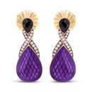 18K Rose Gold Flash Plated .925 Sterling Silver Purple Enamel 1/5 Cttw Round Pave-Set Diamond and 5.5 x 4mm Pear-Shaped Black Onyx Drop Earrings (F-G Color, VS1-VS2 Clarity)-4