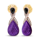 18K Rose Gold Flash Plated .925 Sterling Silver Purple Enamel 1/5 Cttw Round Pave-Set Diamond and 5.5 x 4mm Pear-Shaped Black Onyx Drop Earrings (F-G Color, VS1-VS2 Clarity)-5