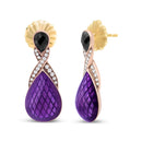 18K Rose Gold Flash Plated .925 Sterling Silver Purple Enamel 1/5 Cttw Round Pave-Set Diamond and 5.5 x 4mm Pear-Shaped Black Onyx Drop Earrings (F-G Color, VS1-VS2 Clarity)-6