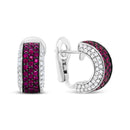 18K White Gold and Black Rhodium Plated 3/4 Cttw Round Diamonds and 1mm Round Red Ruby Huggie Hoop Earrings (F-G Color, VS1-VS2 Clarity)-9