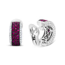 18K White Gold and Black Rhodium Plated 3/4 Cttw Round Diamonds and 1mm Round Red Ruby Huggie Hoop Earrings (F-G Color, VS1-VS2 Clarity)-10