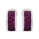 18K White Gold and Black Rhodium Plated 3/4 Cttw Round Diamonds and 1mm Round Red Ruby Huggie Hoop Earrings (F-G Color, VS1-VS2 Clarity)-11