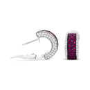 18K White Gold and Black Rhodium Plated 3/4 Cttw Round Diamonds and 1mm Round Red Ruby Huggie Hoop Earrings (F-G Color, VS1-VS2 Clarity)-12