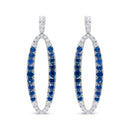 18K White Gold 1.11 Cttw Blue Round Diamond and Blue Sapphire Openwork Oval Shaped Dangle Earrings (F-G Color, VS1-VS2 Clarity)-5