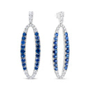 18K White Gold 1.11 Cttw Blue Round Diamond and Blue Sapphire Openwork Oval Shaped Dangle Earrings (F-G Color, VS1-VS2 Clarity)-6