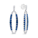 18K White Gold 1.11 Cttw Blue Round Diamond and Blue Sapphire Openwork Oval Shaped Dangle Earrings (F-G Color, VS1-VS2 Clarity)-7