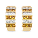 18K Yellow Gold 1 3/4 Cttw Invisible Set Princess Cut Diamond and 2.5mm Yellow Sapphire Huggie Hoop Earrings (F-G Color, VS1-VS2 Clarity)-8