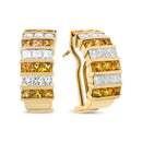 18K Yellow Gold 1 3/4 Cttw Invisible Set Princess Cut Diamond and 2.5mm Yellow Sapphire Huggie Hoop Earrings (F-G Color, VS1-VS2 Clarity)-9
