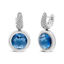 18K White Gold Bezel Set 11mm Blue Topaz and 1/2 Cttw Invisible Set Diamond Bale Dangle Earrings (F-G Color, VS1-VS2 Clarity)-5
