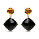 18K Yellow Gold 1/5 Cttw Diamond with Round Yellow Citrine and Cushion Cut Black Onyx Gemstone Dangle Earring (G-H Color, SI1-SI2 Clarity)-4