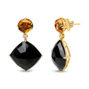 18K Yellow Gold 1/5 Cttw Diamond with Round Yellow Citrine and Cushion Cut Black Onyx Gemstone Dangle Earring (G-H Color, SI1-SI2 Clarity)-5