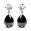 18K White Gold 1/5 Cttw Diamond with Round White Topaz and 20x15mm Pear Cut Black Onyx Gemstone Dangle Earring (G-H Color, SI1-SI2 Clarity)-4