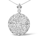 18K White Gold 1 5/6 Cttw Diamond Cluster Floral Filigree Brooch Pin and 18" Pendant Necklace (G-H Color, I1-I2 Clarity)-5
