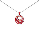 .925 Sterling Silver Red Enamel and 1/2 Diamond Endless Swirl Medallion 18" Pendant Necklace (F-G Color, VS1-VS2 Clarity)-5