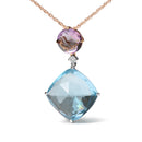 18K White and Rose Gold Round Diamond Accent and Round Rose De France Pink Amethyst and Cushion Cut Sky Blue Topaz Dangle Drop 18" Pendant Necklace (G-H Color, SI1-SI2 Clarity)-5