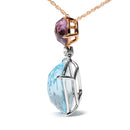 18K White and Rose Gold Round Diamond Accent and Round Rose De France Pink Amethyst and Cushion Cut Sky Blue Topaz Dangle Drop 18" Pendant Necklace (G-H Color, SI1-SI2 Clarity)-6