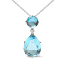 18K White Gold Diamond Accent and Round London Blue Topaz and Pear Cut Sky Blue Topaz Dangle Drop 18" Pendant Necklace (G-H Color, SI1-SI2 Clarity)-5