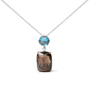 18K Rose and White Gold Diamond Accent and London Blue Topaz and Cushion Cut Smoky Quartz Gemstone Dangle Drop 18" Pendant Necklace (G-H Color, SI1-SI2 Clarity)-4