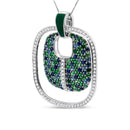 .925 Sterling Silver Green Enamel Pendant with 1/2 Cttw Diamond, Sapphire, and Tsavorite Openwork Statement 18" Pendant Necklace (F-G Color, VS1-VS2 Clarity)-5