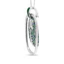 .925 Sterling Silver Green Enamel Pendant with 1/2 Cttw Diamond, Sapphire, and Tsavorite Openwork Statement 18" Pendant Necklace (F-G Color, VS1-VS2 Clarity)-6