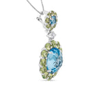 18k White Gold 0.05 Cttw Round Diamond and Blue Topaz and Green Peridot Gemstone Halo Drop 18" Pendant Necklace (F-G Color, VS1-VS2 Clarity)-7