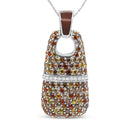 .925 Sterling Silver Brown Enamel 1 Cttw White and Brown Diamonds and  1.5mm Yellow and Orange Sapphire Gemstones Statement 18" Pendant Necklace (Brown and F-G Color, VS1-VS2 Clarity)-5