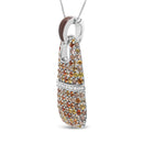 .925 Sterling Silver Brown Enamel 1 Cttw White and Brown Diamonds and  1.5mm Yellow and Orange Sapphire Gemstones Statement 18" Pendant Necklace (Brown and F-G Color, VS1-VS2 Clarity)-7