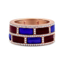 18K Rose Gold Alternating Red and Blue Enamel and 1/2 Cttw Diamond Studded Band Ring (F-G Color, VS1-VS2 Clarity) - Ring Size 7-4