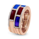 18K Rose Gold Alternating Red and Blue Enamel and 1/2 Cttw Diamond Studded Band Ring (F-G Color, VS1-VS2 Clarity) - Ring Size 7-6