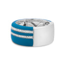 .925 Sterling Silver Turquoise Enamel 5/8 Cttw Round Diamond Wide Band Statement Ring (F-G Color, VS1-VS2 Clarity) - Size 7-7