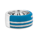 .925 Sterling Silver Turquoise Enamel 5/8 Cttw Round Diamond Wide Band Statement Ring (F-G Color, VS1-VS2 Clarity) - Size 7-8