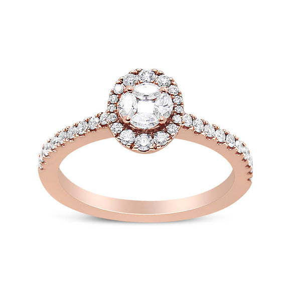 18K Rose Gold 1/2 Cttw Composite Marquise Composite Diamond Oval Shaped Halo Engagement Ring (F-G Color, VS1-VS2 Clarity) - Ring Size 7