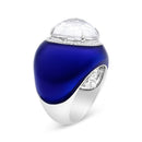 18K White Gold 14mm White Quartz and 1/5 Cttw Diamond Halo with Blue Enamel Dome Ring (F-G Color, VS1-VS2 Clarity) - Ring Size 7-6