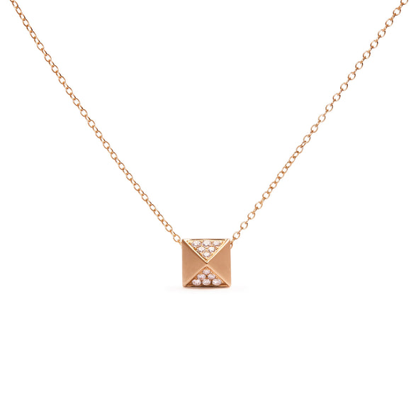 14K Yellow Gold 1/4 Cttw Diamond Matte Finished Pyramid Pendant Necklace (G-H Color, SI1-SI2 Clarity) - 18 Inches