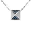 14K White Gold 1/4 Cttw Treated Blue Diamond Matte Finished Pyramid Pendant Necklace (Blue Color, SI1-SI2 Clarity) - 18" Inches-5