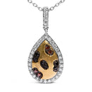 10K Yellow Gold Plated Sterling Silver Mixed Color Diamond Accent Pear Halo Pendant Necklace-2