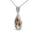 10K Yellow Gold Plated Sterling Silver Mixed Color Diamond Accent Pear Halo Pendant Necklace-3