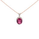 14K Rose Gold Vermeil Sterling Silver 1/5 Cttw Diamond Pink Quartz Oval Pendant Necklace-1