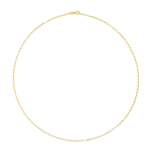 Unisex Solid 14K Yellow Gold 1.5mm Paperclip Chain Necklace - 18 Inches