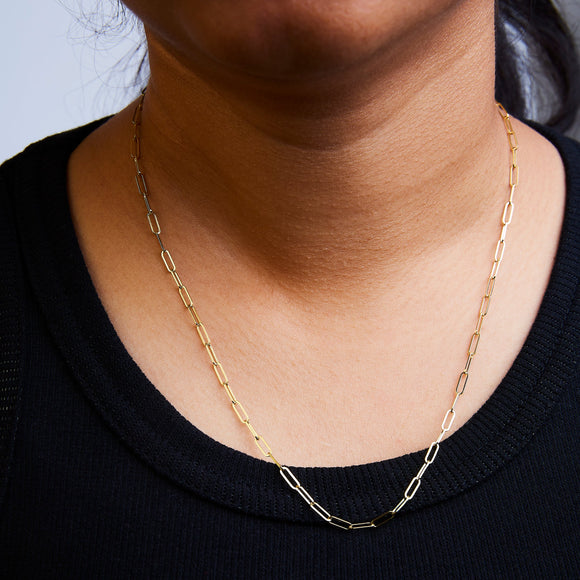 Solid 14K Yellow Gold 2.5mm Paperclip Chain Necklace Unisex 18" Inches