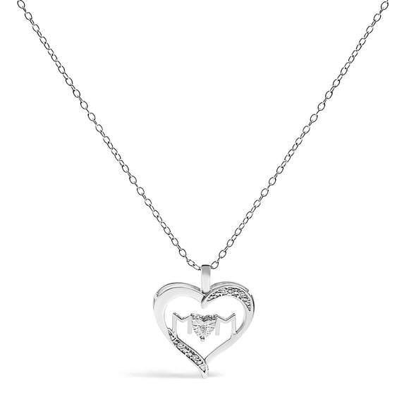 .925 Sterling Silver Diamond Accent MOM with Heart Pendant Necklace (J-K Color, I2-I3 Clarity) - 18" Inches