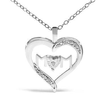 .925 Sterling Silver Diamond Accent MOM with Heart Pendant Necklace (J-K Color, I2-I3 Clarity) - 18" Inches - 0