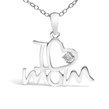 .925 Sterling Silver Diamond Accent "I Love Mom" Heart Pendant Necklace (J-K Color, I2-I3 Clarity) - 18" Inches - 0