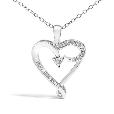.925 Sterling Silver Diamond Accent "I LOVE YOU MOM" Heart Pendant Necklace (J-K Color, I2-I3 Clarity) - 18" Inches - 0